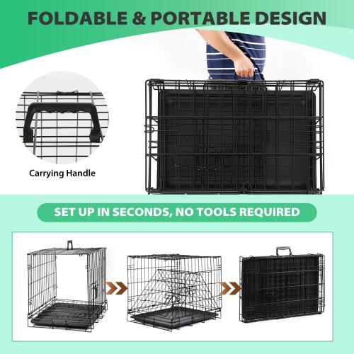 BestPet | Dog Crate | 18 | Black | Foldable Metal Kennel with Double Doors, Secure Slide-Bolt Latches, Leakproof Tray | Portable Dog Cage for Small Breeds | for Travel, Indoor & Outdoor Use