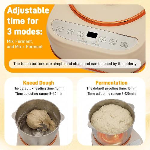 7.4QT Electric Dough Mixer with Ferment Function, Large Capacity Dough Maker Machine, 304 Stainless Steel Bowl,Face-Up Touch Panel, Timer Control, Commercial & Household Bread Mixer for Pizza