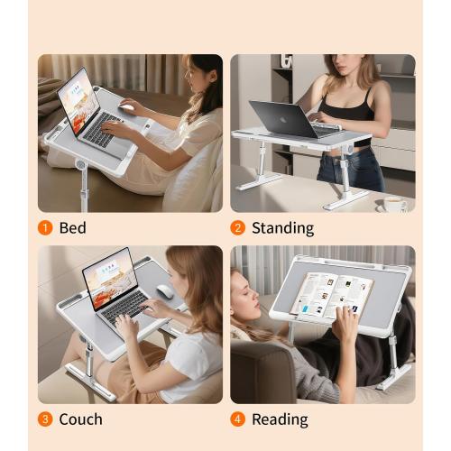 Laptop Desk for Bed,Adjustable Height Lap Desks Bed Tray,Portable Folding Couch Table with Bookstand,Car Rear Seat Sofa Floor Laptop Tray Stand for Adults Kids Eating Breakfast,Writing,Reading