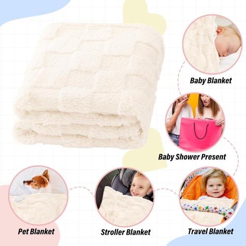 Plush Soft with Square Checkered Baby Blanket,Fleece Infant Toddler Blankets for Girls Boys,Warm Lightweight Breathable Newborn Receiving Blankets for Crib Stroller 30×39(Beige,Square)