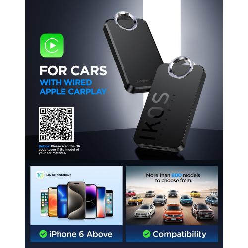 Wireless CarPlay Adapter for Apple iPhone (2025 Upgraded),Converts Wired to Carplay Wireless Adapter,Instant Connectivity,Compatible with Cars from 2017 & for iOS 10