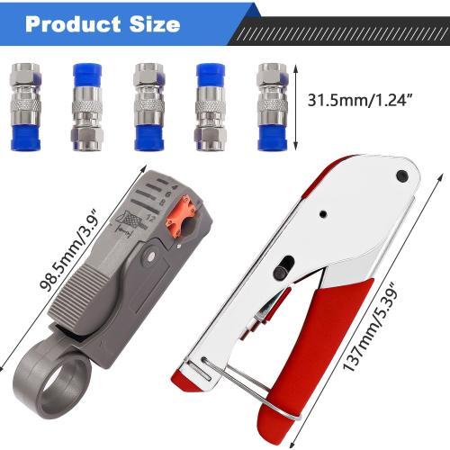 mxuteuk RG59 RG6 Coax Cable Crimper Tool Coaxial Compression Tool Fitting Wire Stripper With 5PCS F Type RG6 Compression Connectors