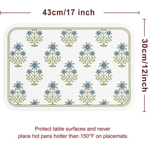 ISAENNE Rectangular Placemats Set of 6,Floral PVC Placemats, Waterproof and Heat-Resistant Place Mats,Decoration for Kitchen, Dining, Parties, Holiday,12*17