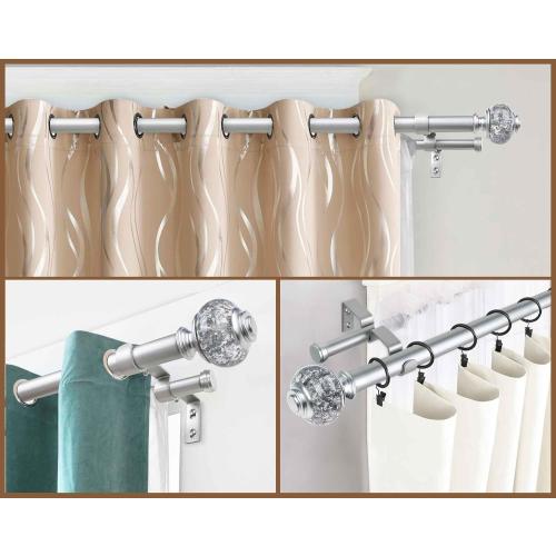 1 Inch Double Curtain Rods 72 to 144 Inches (6 to 12 ft), USFOOK Silver Drapery Rods for Windows, Telescoping Dual Curtain Rod with Translucent Finials, Decoration for Home