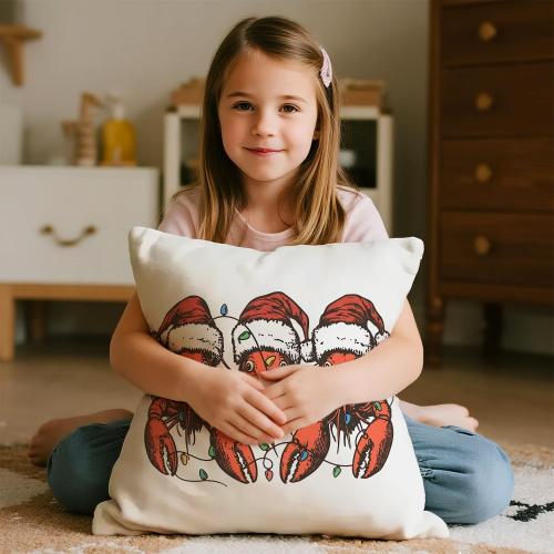 Christmas Beach Lobster Pillow Covers 18x18, Lobster Lover Gifts, Coastal Christmas Santa Hat Crawfish Decorative Throw Pillow Covers for Couch Sofa Bedroom Living Room Home