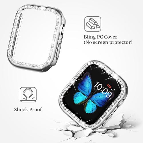 SUPOIX Compatible with Apple Watch Band 44mm   Case, Women Jewelry Bling Diamond Metal Bands & 2 Pack Protective Cover Cases for iWatch Series 6/5/4(Silver/44mm)