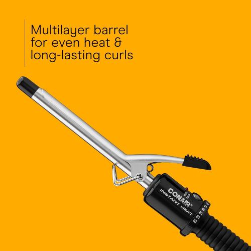 Conair Instant Heat ½ Inch Curling Iron, ½-Inch Barrel Hair Curler Produces Tight Curls, 25 Heat Settings, Dual Voltage, For Use on All Hair Lengths, Black
