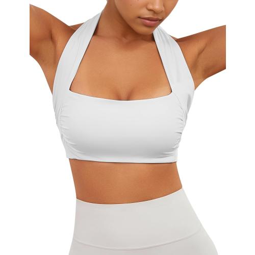 Size S Womens Halter Sports Bra Square Neck Racerback Bras Seamless Padded Yoga Bra Workout Crop Tank Top