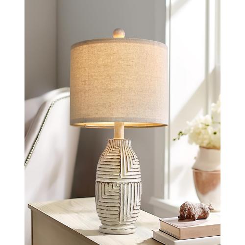 20.25 Farmhouse Single Resin Lamp for Bedroom Living Room Retro Rustic Vintage Small Boho Lamps Bedside Nightstand Light Home Office Desk Deco (White)