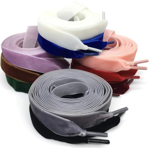 White Flat Wide Velvet Shoelaces: 2 Pairs 1.6CM Single Side Velvet Laces for Women