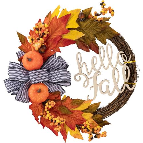 Fall Autumn Wreath for Front Door, Fall Wreath, Farmhouse Outdoor Autumn Wreath Artificial Flower Wreath Hanging Front Door Decoration Can be Used Outside, Windows, Walls
