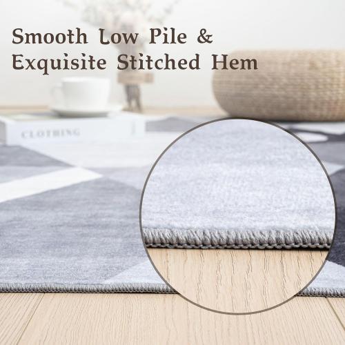 HOMFINE Washable Modern Area Rug - Geometric Style 8x10 Rugs for Living Room, Bedroom, Machine Washable Rug Soft Non Slip Non Shedding Area Rug - Grey, 8'x10'