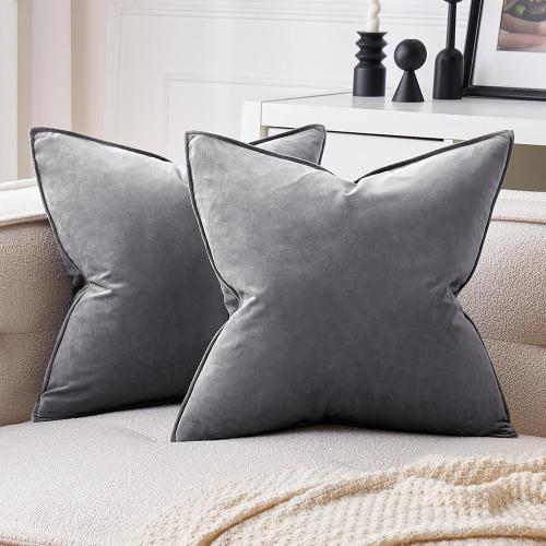 MIULEE Pack of 2 Decorative Velvet Throw Pillow Cover Soft Pillowcase Solid Square Cushion Case for Sofa Bedroom Car 18x18 Inch Dark Grey