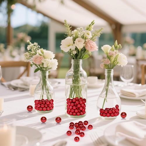 1400Pcs Red Vase Filler Pearl Beads for Crafting 8mm Beads No Holes Decor Suitable for Wedding Decor, Party Decorations, Centerpiece Table Decorations