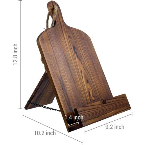 MyGift Cookbook Stand Recipe Book Holder Brown Wood Cutting Board Design | Kitchen Display Easel Reading Support Countertop Cooking Manual Tablet Rest Baking Meal Preparation Home Chef Organizer