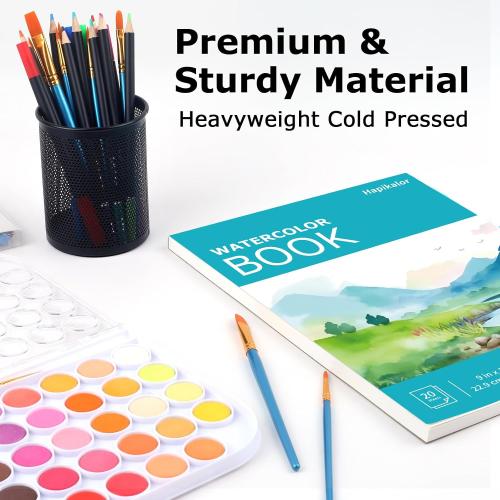 Hapikalor Watercolor Paper Pad, 9x12 Water Color Paper, 140lb/300gsm Artist Painting Drawing Paper Book, Art Supplies for Adults Kids, Watercolors, Watercolor Paint Set, Sketchbook, Journal, Teal