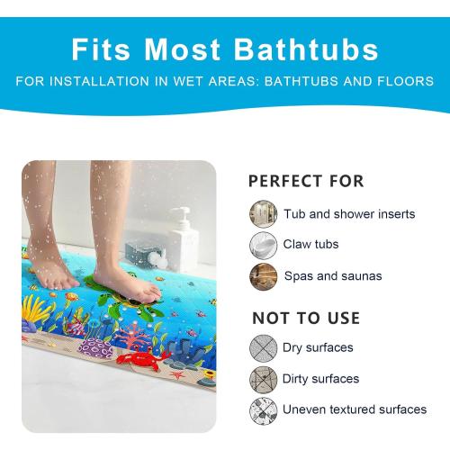 XIYUNTE Baby Bath Mat for Tub Non Slip Kids Bath Mat - 40''x16'' Extra Long Cartoon Bathtub Mat Non Slip Kids Shower Mat Eco-Friendly Toddler Bath Mats with Suction Cups, Machine Washable, Sea Turtle