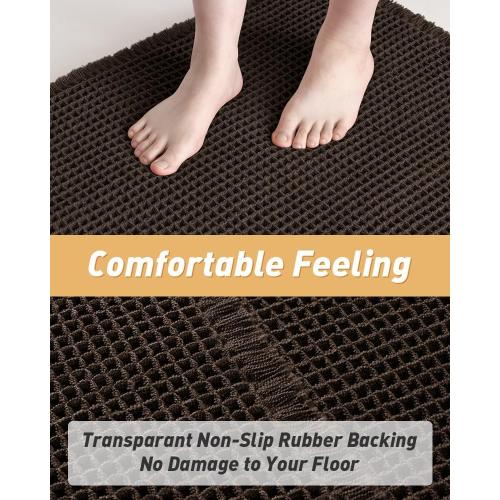 AMOAMI Upgraded Waffle Bath Mat, Super Absorbent Non Slip Bath Mats for Bathroom Floor, Washable Bathroom Rugs with Tassels, Rubber Backed Bathroom Mats, Ultra Soft, 17 x 24, Chocolate