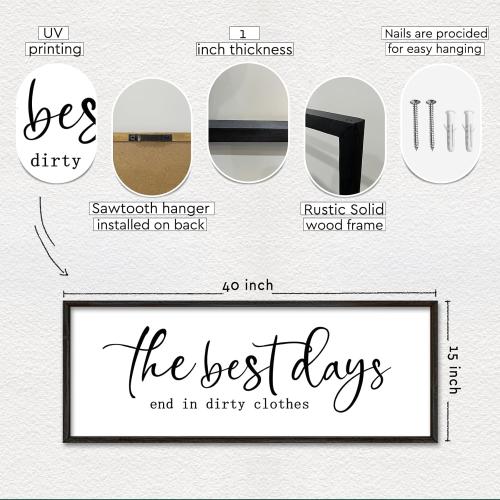 Laundry Room Wall Decor 40×15 The Best Days End In Dirtiest Clothes Sign Funny Modren Bathroom Large Plaque Wood Framed Wall Hanging Art (Black)