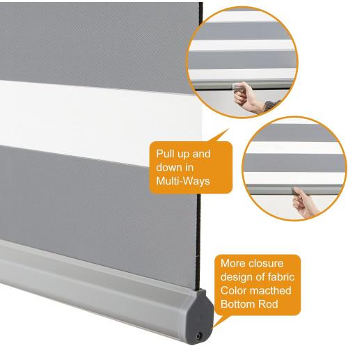 Size 39x72 Color Grey Persilux Cordless Zebra Blinds for Windows Free-Stop Roller Window Shades (39 W X 72 H, Grey) Dual Layer Light Control for Day and Night, Light Filtering Sheer Shades for Home, Easy to Install