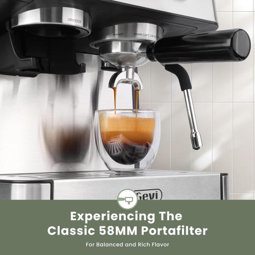 Gevi 20 Bar Espresso Machine with Grinder & Steam Wand for Latte Cappuccino | Removable Water Tank, Powerful Milk Frother, Stable Pressure System For Crafting Silky Homemade Coffee Drinks