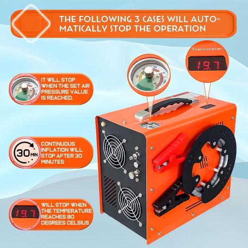 Pcp Air Compressor,Built-in Converter Water-Oil Filter,Auto Stop,Oil/Water Free,Unique Vertical Wire Spool Portable Design,Powered by Car 12V DC or Home 110V AC for Paintball Scuba Tank