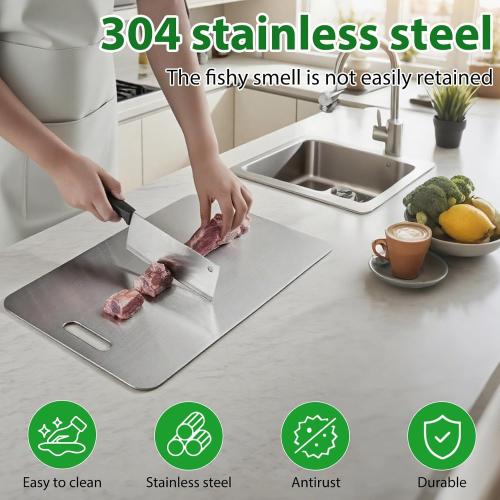 Medium Katuchef Cutting Board, Katuchef Titanium Cutting Board, Cutting Boards, Stainless Double Sided Steel Cutting Boards for Cutting Meat Vegetable Fruit (13.4L x 9W)