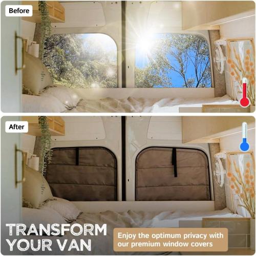 Living in a Bubble Insulated Blackout Rear Window Covers for Mercedes Benz Sprinter (Half Plastic Door) - Vanlife Must Have Accessories, Van Life Essentials (Pair) (Sprinter 2019-Current (VS30))