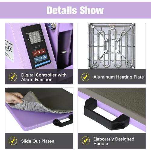 Heat Press 15x15 inch Industrial Quality Sublimation Heat Press, Slide Out Heat Transfer Machine for T-Shirt, Purple