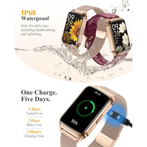 Fitness Tracker Watch for Women Men, Step Counter Compatible with iPhone Android, IP68 Waterproof Activity Tracker with Sleep Monitor, 110  Sports (Classic, Gold, 1.57)