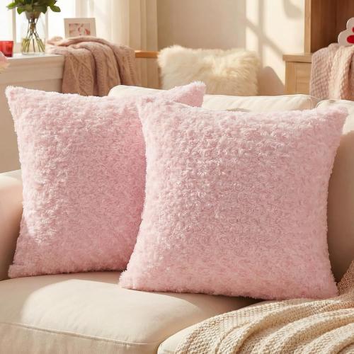FUTEI Pack of 2 Rose Textured Throw Pillow Covers 16x16 Inch, Pink | Same Rose Swirl Textured Fabric On Both Sides,Hidden Zipper,Machine Washable,Non-Shedding, Colorfast,Insert Not Included.