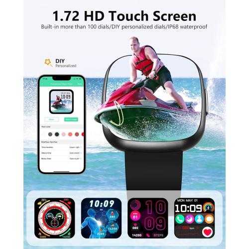 Smart Watches, 1.72 Smartwatch for Men Women (Answer/Make Call), Fitness Tracker with 100  Sport Modes, IP68 Waterproof, Heart Rate/Sleep/Spo2 Monitor, Activity Tracker for Android iOS