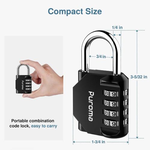 Puroma 2 Pack Combination Lock Locker 4 Digits Combo Padlock Gym Black