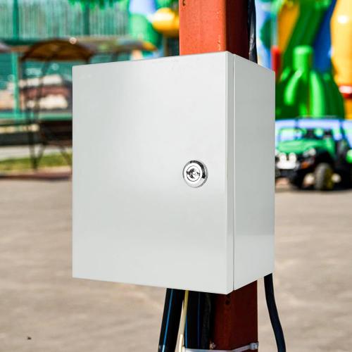 Color Grey Outdoor Electrical Box Waterproof, NEMA 4 Steel Enclosure Box with Mounting Plate, Wall Mounted Lockable Electrical Junction Box for Indoor/Outdoor (12x10x6)
