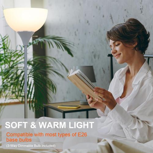 Floor Lamp, LED Standing Lamp 3 Way Dimmable Brightness Floor Lamp Rotary Switch Floor Lamps Modern Industrial Lamp with Shade, Tall Lamps for Living Room Bedroom Office Dining Room (Grey)
