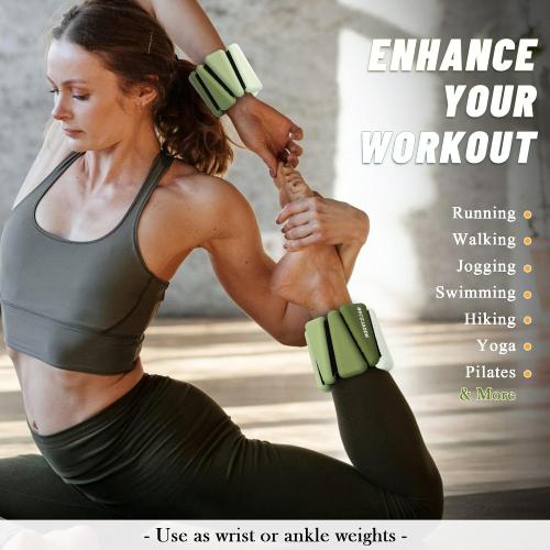 Green Ankle Weights for Women Wrist Weights Set of 2 (1 lb/2 lbs Each) Adjustable Arm Leg Weight for Womens Men Suitable for Walking Swimming Running Pilates Yoga Gym