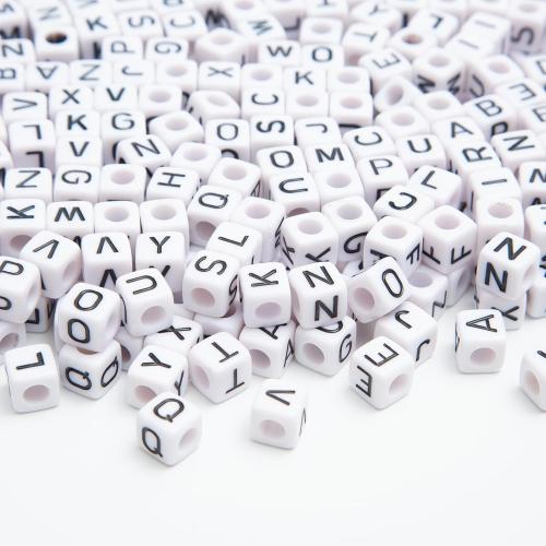 300Pcs White Large Square Letter Beads 10mm Alphabet for Bracelets