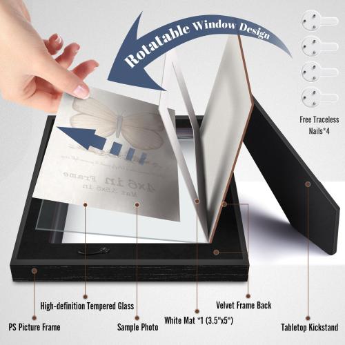 Black 4x6 Picture Frames, Rustic Distressed 4 x 6 Photo Frame Set of 4, Vintage Farmhouse Black and Gold Frame with Mat for 3.5x5, Small Matted Frame for Wall Hanging or Tabletop, Home Decor, 4 Pack