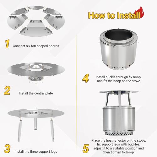 Upgraded Heat Deflector for Solo Stove Bonfire 19.5’’, 304 Stainless Steel Heat Diffuser with Detachable Legs & Fix Hoop, Capture and Redirect Warmth, Camping Accessory