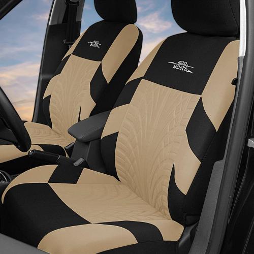AUTOYOUTH Beige Car Seat Covers Full Set, 3D Tyre Embossed Front Bucket & Split Rear Bench Covers, Airbag Compatible, Quick Setup Universal Fit for Car, SUV, Seat Protectors