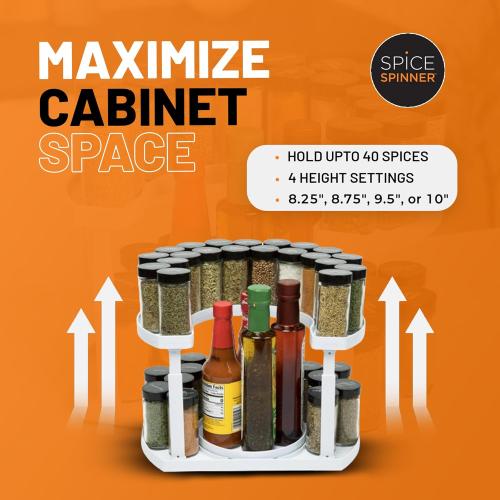 2-Tier Spice Rack Organizer for Cabinet | Rotating Lazy Susan Spice Organizer Holds 40 Spice Jars | Countertop & Pantry Spice Shelf for Kitchen Organization & Storage (White)