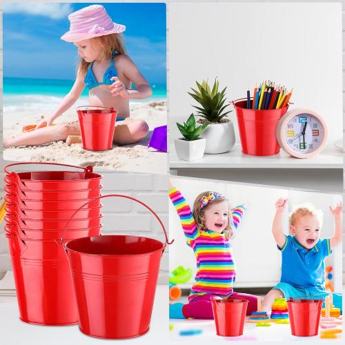 Rtteri 24 Pcs Metal Bucket 5 x 3.5 x 4.7 Inch Mini Party Buckets for Flower Pot Plant Basket Iron Small Metallic Pails with Handle for Container Candy Snack Crafts Vase Party Favors(Red)