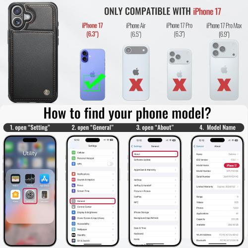 Vinich for iPhone 17 Wallet Case with Card Holder, RFID Blocking Credit Slots Kickstand Shockproof Phone Cover Fit for iPhone 17 6.3 Black