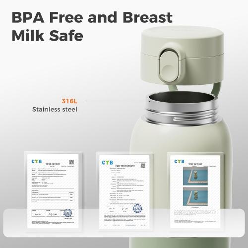 BOLOLO Portable Bottle Warmer for Travel, Super Fast Charging, Instant Breastmilk, Formula, Water, Milk Warmer with 10 Ounces Big Capacity, Baby Flask for Vehicle,car,Airplane Journey