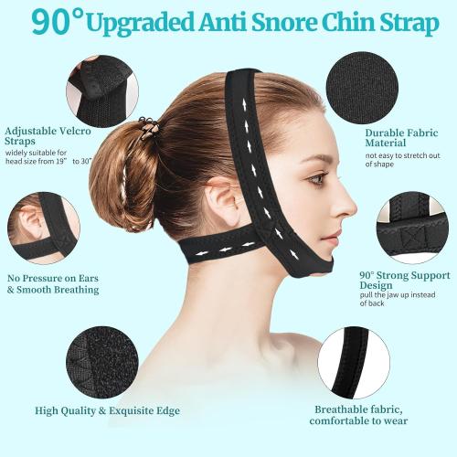 Anti Snoring Chin Strap for Sleeping, 2 Pack Adjustable Jaw Support Strap to Keep Mouth Closed, Soft Snoring Solution for Women Men, Stops Snoring Dry Mouth