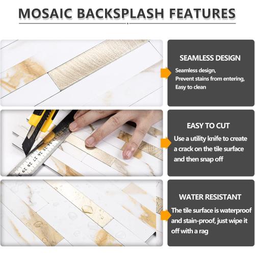 STICKGOO 20 Sheets Peel and Stick Backsplash Tile, Stick on Backsplash for Kitchen and Bathroom, Calacatta Gold Marble Look PVC Mixed Gold Self Adhesive Wall Tiles