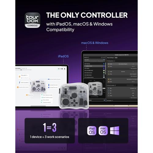 TOUR BOX Elite Plus - iPad Drawing Bluetooth Controller, Video Editing Photo Color Grading Speed Editor, Programmable Creative Console Keyboard for DaVinci Procreate Adobe Softwares and More