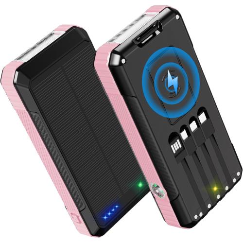 Solar Charger Power Bank 49800mAh, Portable Phone Charging Built-in 4 Cables 22.5W Fast Charging for Cell Phones, Type-C input/Output Port Solar Panel Charger with Dual Flashlights&Compass for Camping