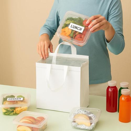 ZENFUN Set of 25 Insulated Take Away Bags, Small Insulated Cooler Bag Grocery Bags, White Thermal Bags for Hot&cold Frozen Food, Food Delivery, 9.5 x 6 x 10 Inches