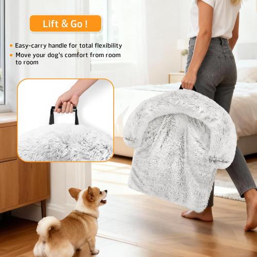 Calming Dog Bed Fluffy Plush Dog Mat for Furniture Protector with Removable Washable Cover for Large Medium Small Dogs and Cats (Small), Light Grey)
